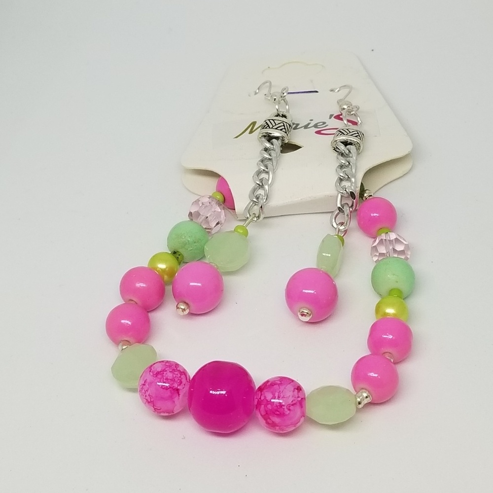 Pink & green Earrings Elastic Beads Bracelets
